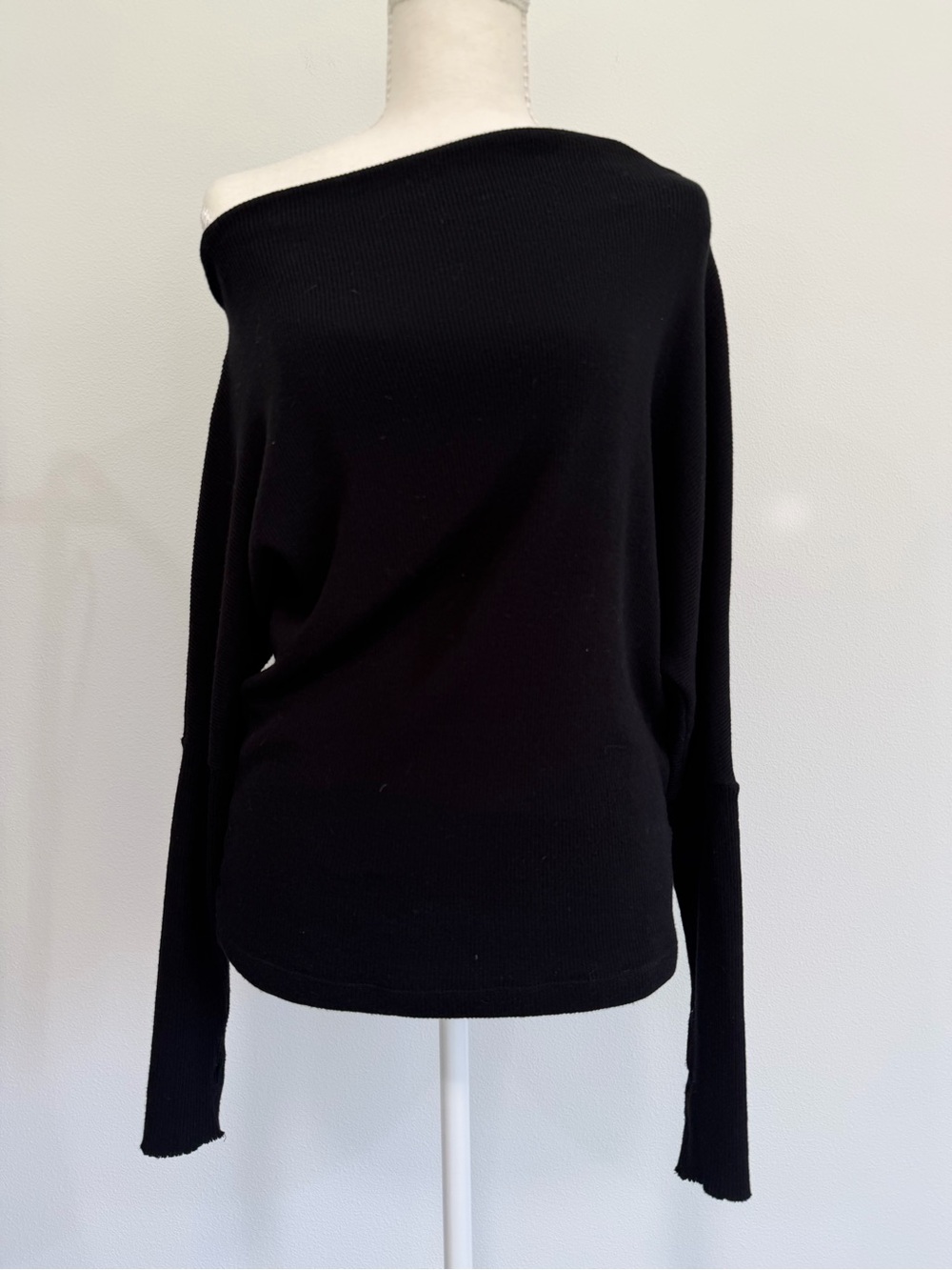 Enza Costa Slouch Top in Black Off-Shoulder Knit Sweater - Picture 4 of 7